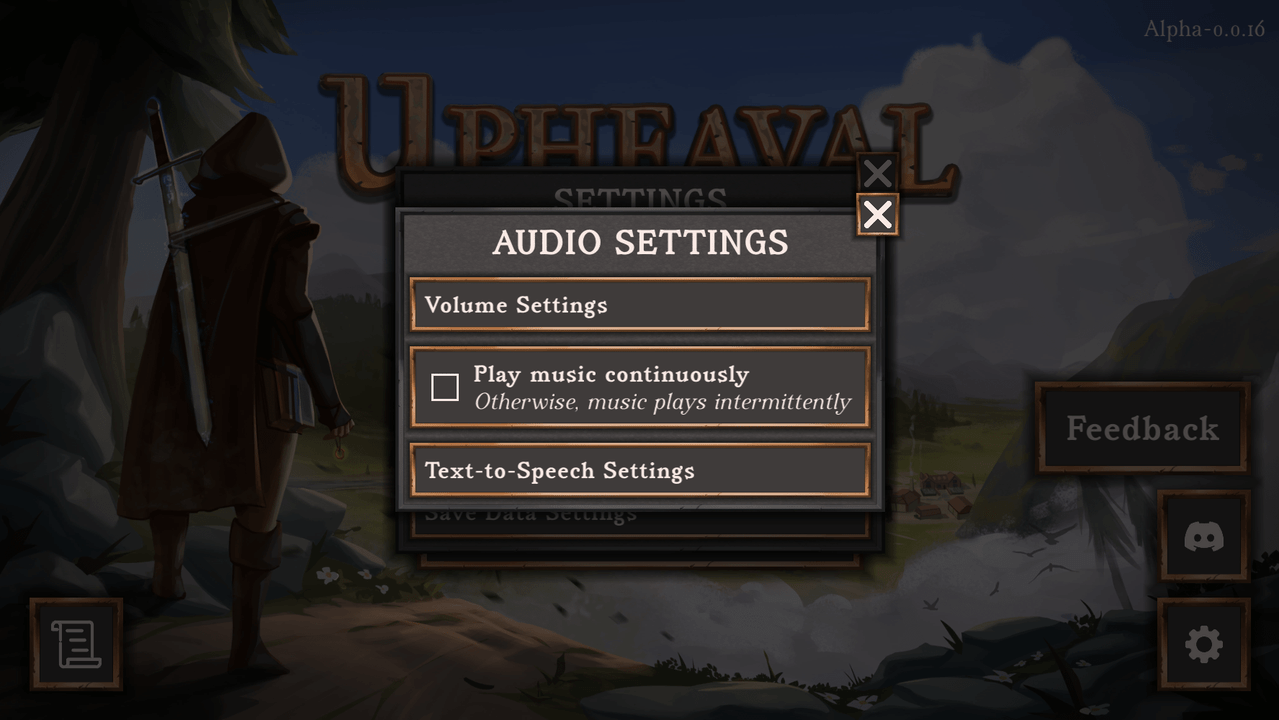 Screenshot of the audio settings menu in the graphical version, described below
