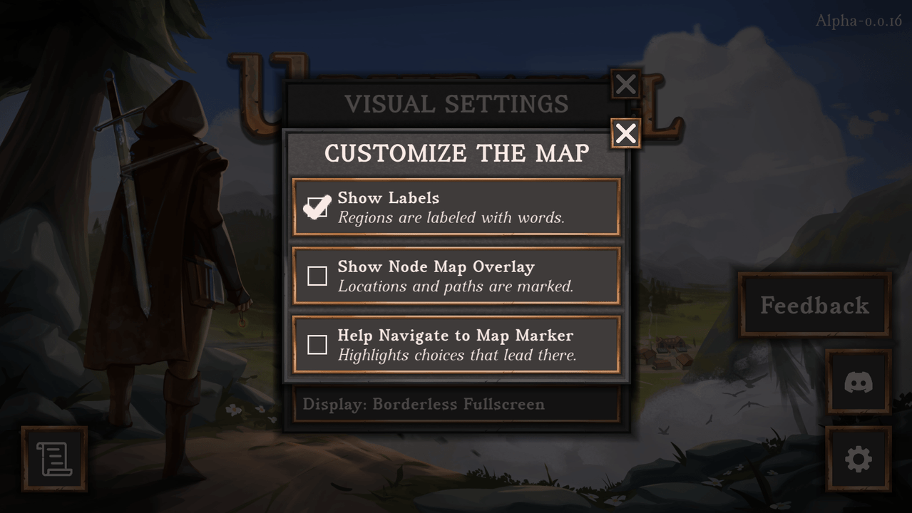 Screenshot of the customize the map menu in the graphical version, described below