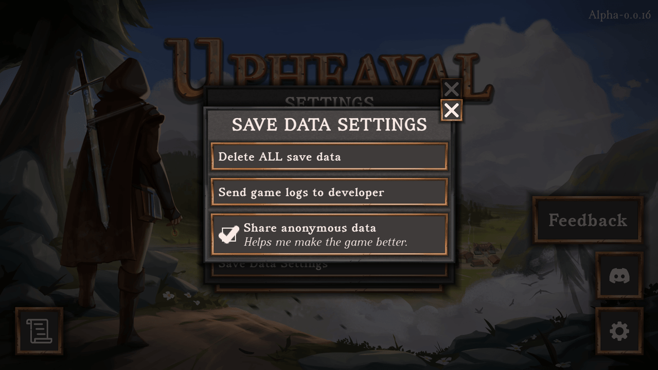 Screenshot of the save data settings menu in the graphical version, described below