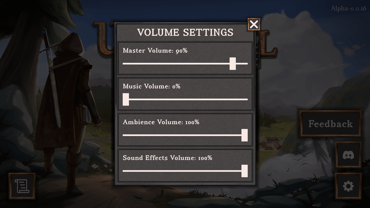 Screenshot of the volume settings menu in the graphical version, described below